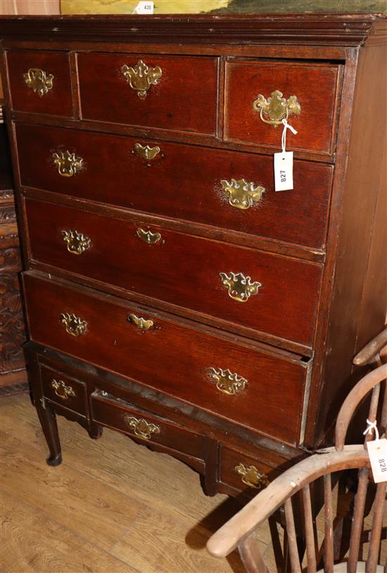 An 18th century oak chest on stand W.97cm